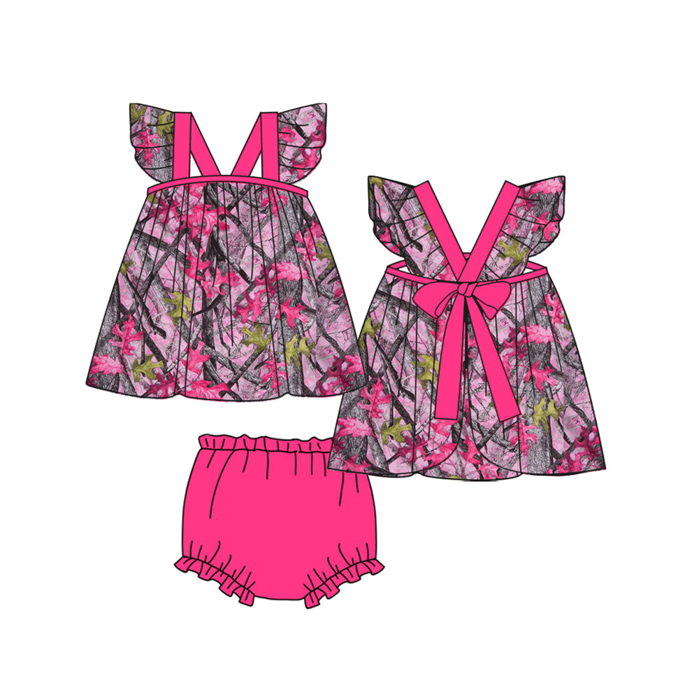 preorder GBO0331 hot pink camo branch flutter sleeve girls bummies set