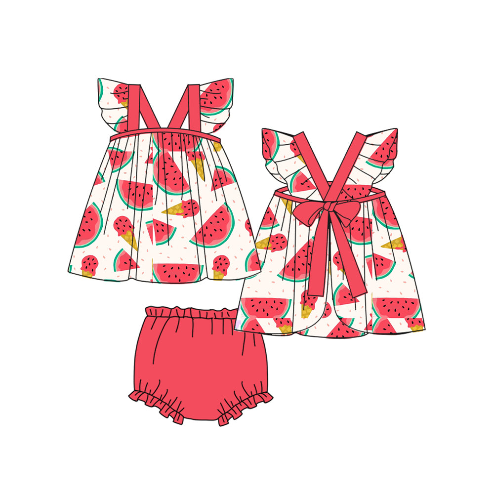 preorder GBO0332 watermelon ice red flutter sleeve girls bummies set