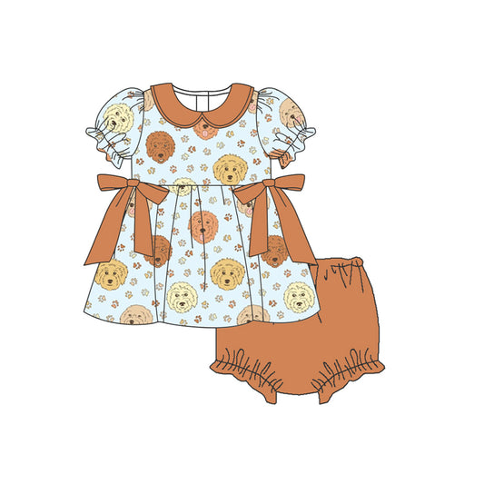 preorder GBO0335 cute dog short sleeve brown girls bummies set