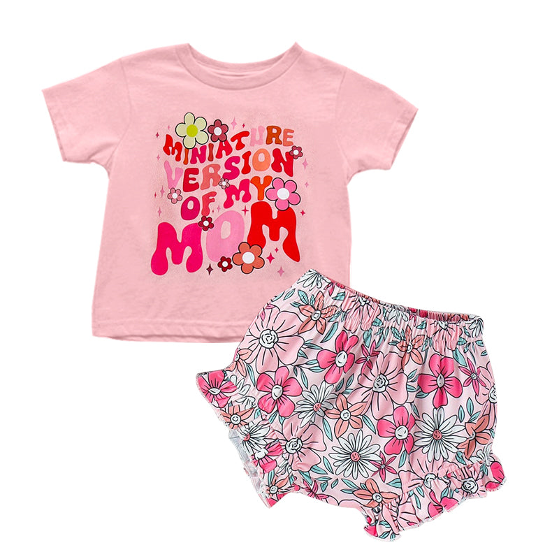 preorder GBO0348 my mom flowers pink short sleeve pink flowers shorts girls set