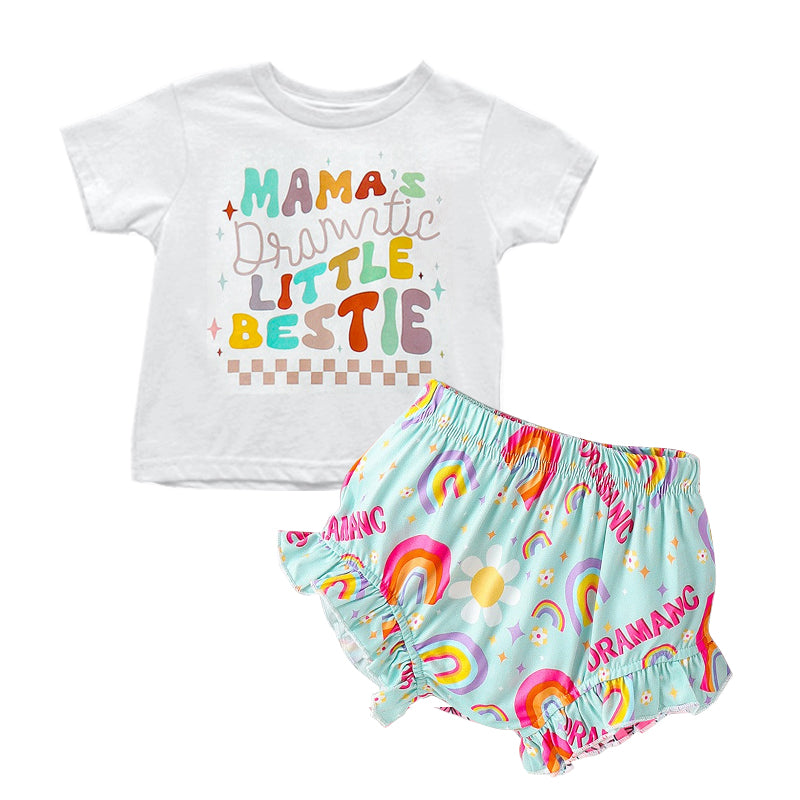 preorder GBO0349 mama's little bestie short sleeve rainbow sky blue shorts girls set