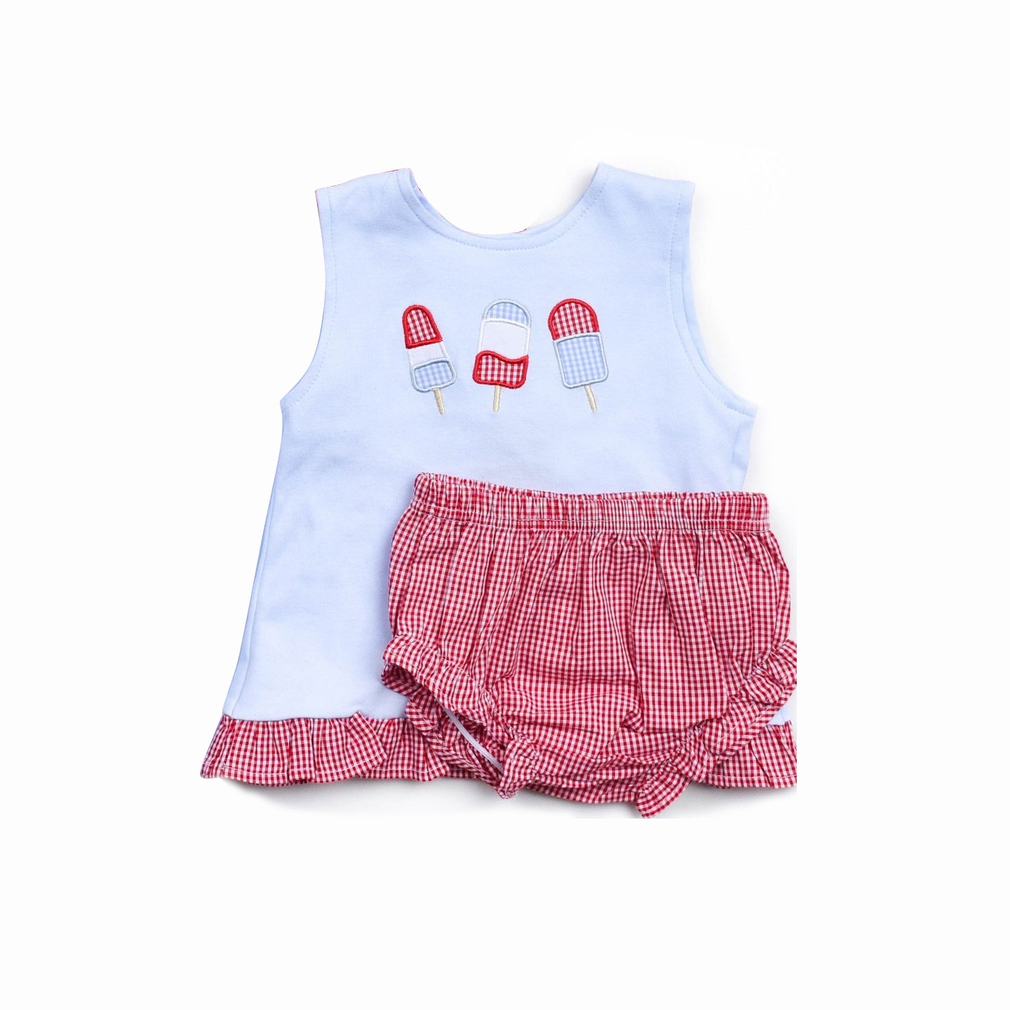 preorder GBO0362 ice blue sleeveless red checkered girls bummies set