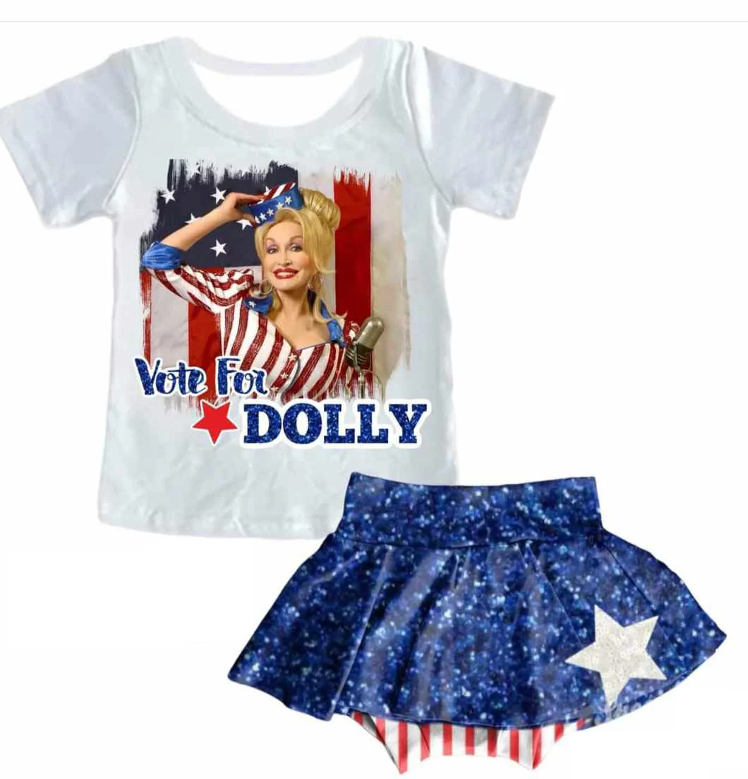 preorder GBO0388 singer star July 4th short sleeve blue star girls cute bummeis set