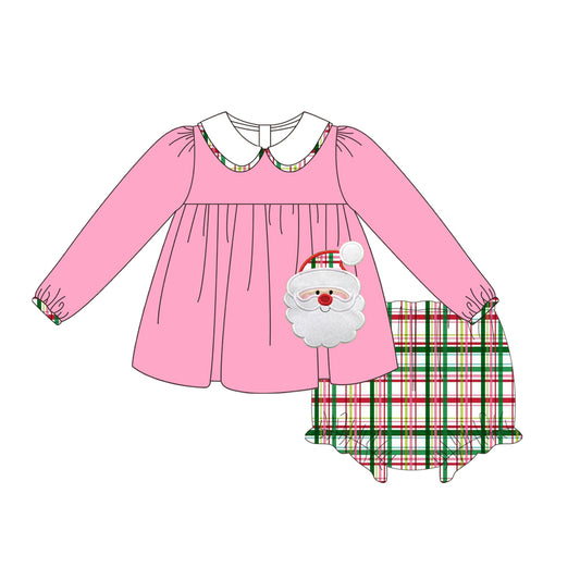 preorder GBO0405 Christmas Santa pink long sleeve green red girls bummies set