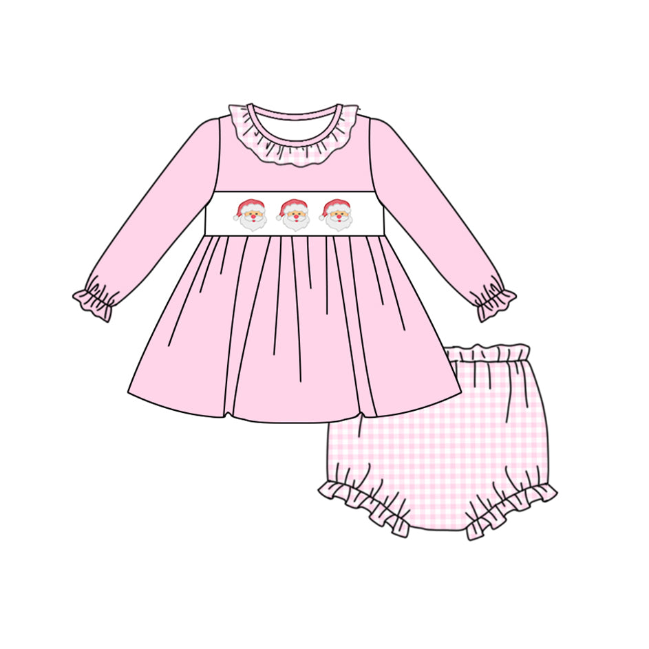 preorder GBO0412 Christmas Santa pink long sleeve pink checkered girls bummies set