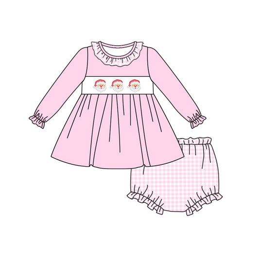 preorder GBO0412 Christmas Santa pink long sleeve pink checkered girls bummies set