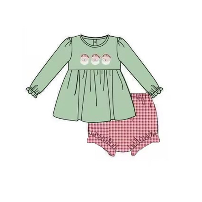 preorder GBO0436 Christmas Santa green long sleeve red checkered girls bummies set