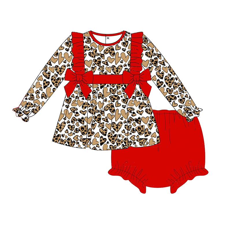 preorder GBO0441 camo heart long sleeve red girls bummies set