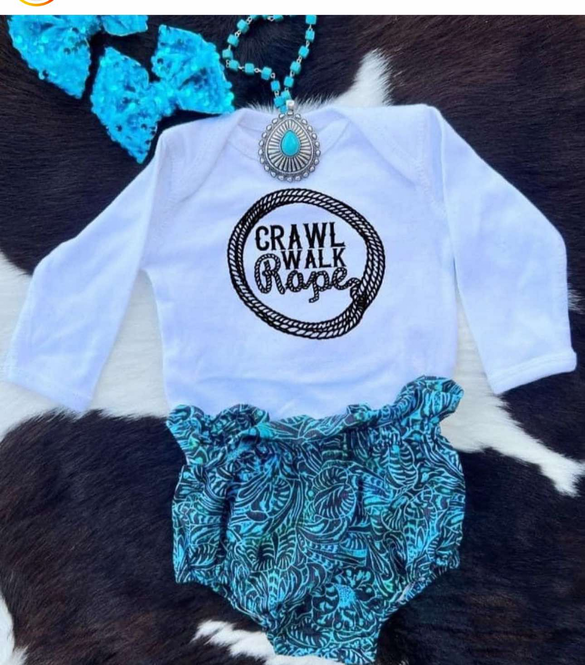 preorder GBO0443 crawl walk rape white longs leeve blue print girls bummies set