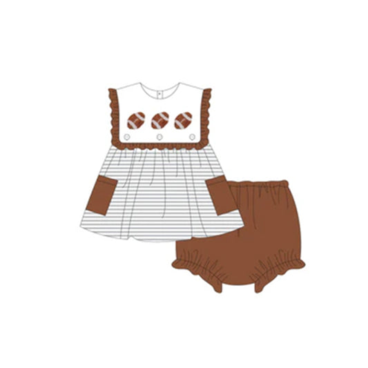 preorder GBO0453 football striped pockets sleevless brown bummies set girls set