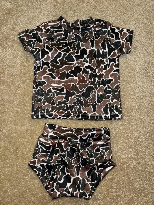 preorder GBO0459 Hunting Camo Old School Camo Short Sleeve Girls Bummies Set