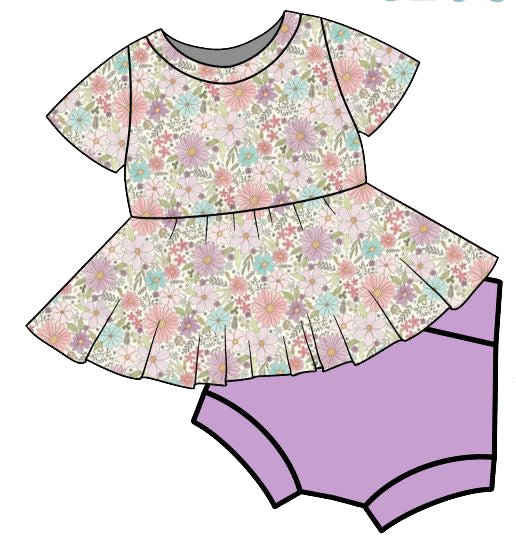 preorder GBO0468 colorful flowers short sleeve purple girls bummies set
