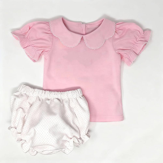 preorder GBO0487 Pink Short Sleeve Dot Girls Bummies Set