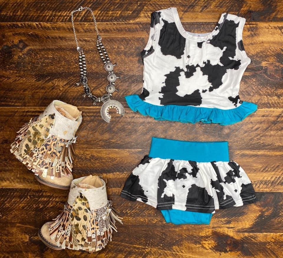 preorder GBO0494 Western Cowgirl Cow Print Girls Bummies Set