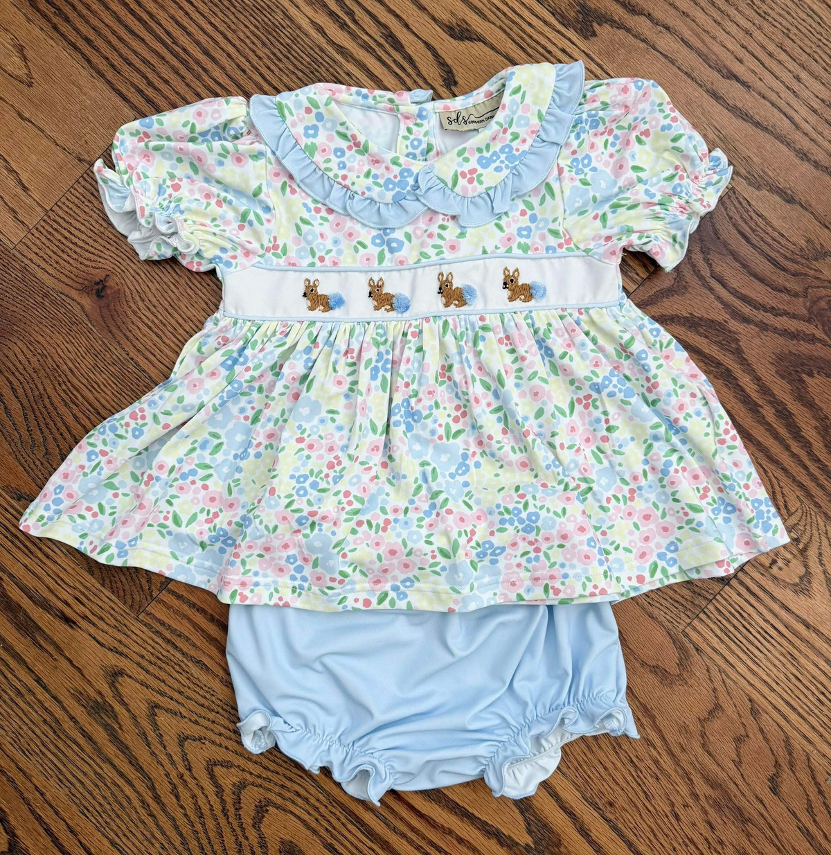 preorder GBO0497 Easter Bunny Rabbit Flowers Floral Girls Bummies Set