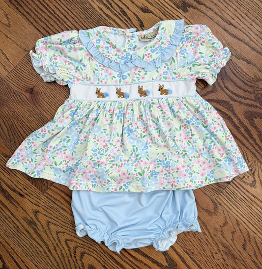 preorder GBO0497 Easter Bunny Rabbit Flowers Floral Girls Bummies Set