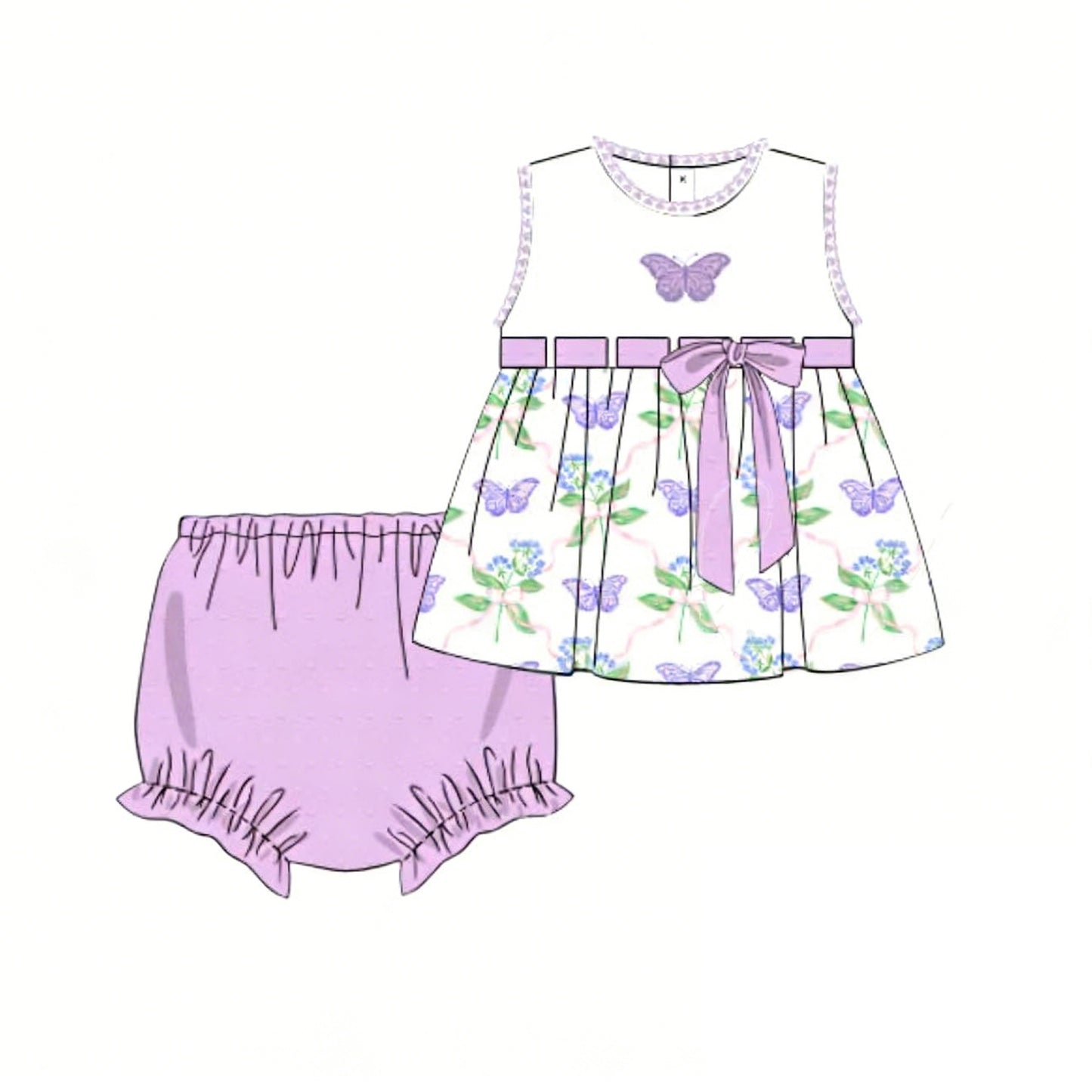 preorder GBO0506 Butterfly Sleeveless Purple Girls Bummies Set