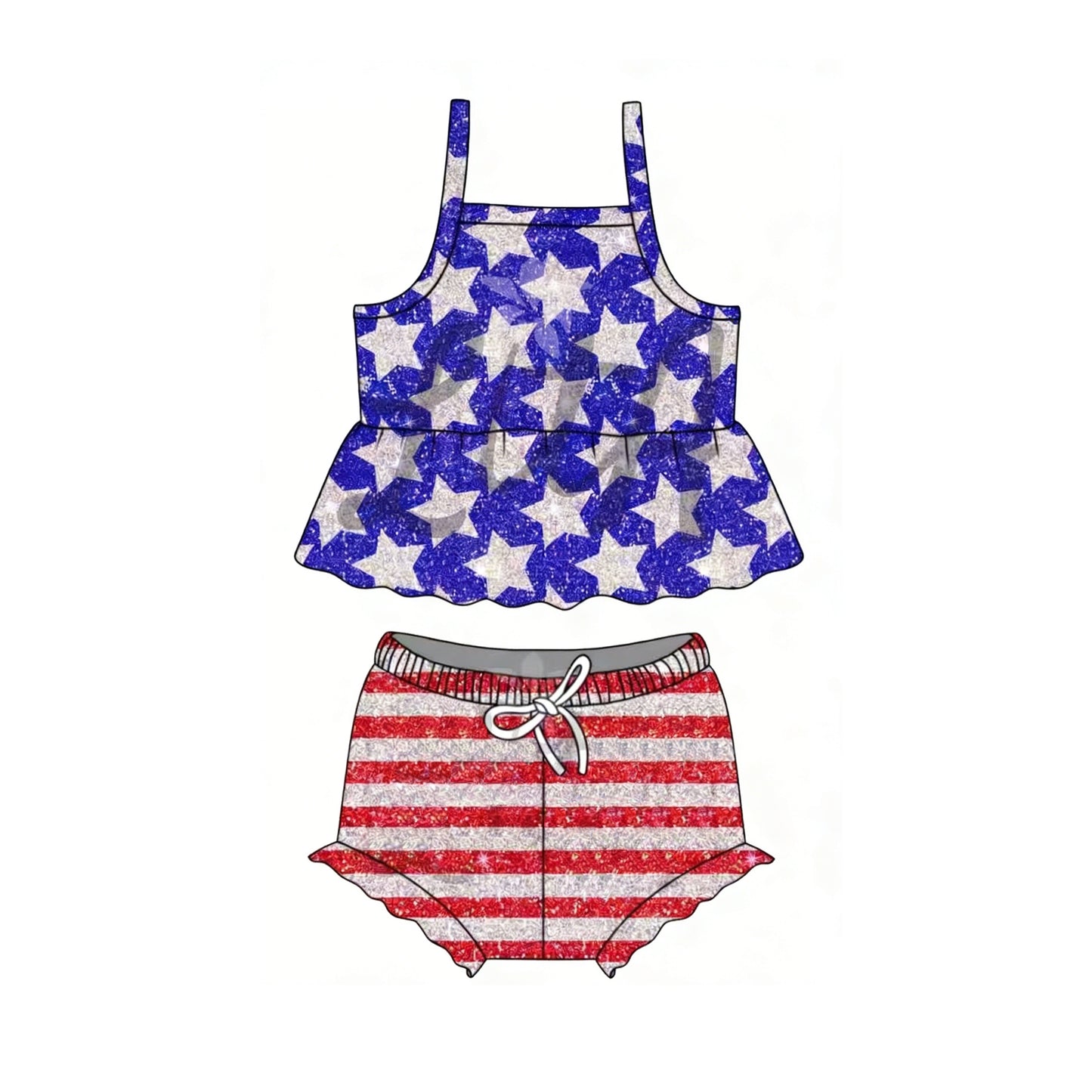 preorder GBO0508 July 4th Girls Bummies Set