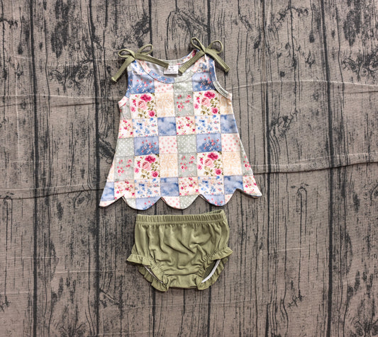 preorder Samples GBO0511 Floral Bows Sleeveless Girls Bummies Set