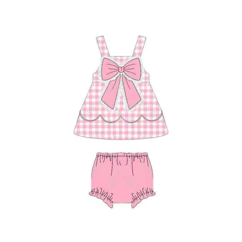 preorder GBO0514 Pink Checkered With Bow Girls Bummies Set