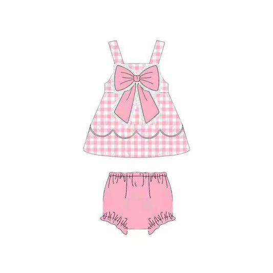 preorder GBO0514 Pink Checkered With Bow Girls Bummies Set