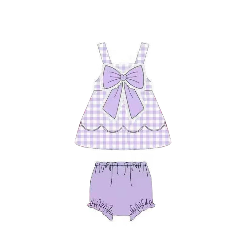 preorder GBO0515 Purple Checkered With Bow Girls Bummies Set