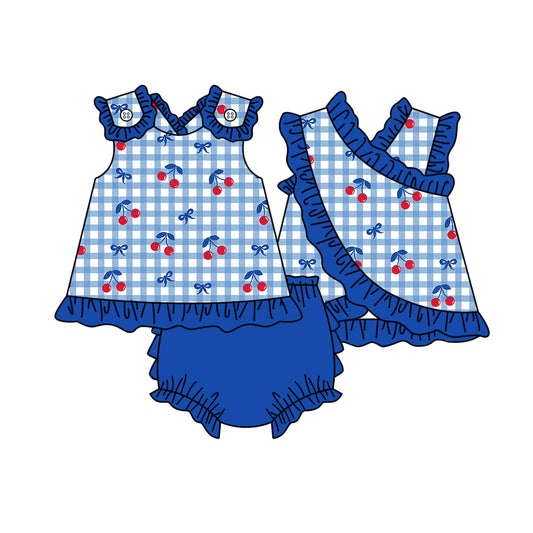 preorder GBO0523 Cherry Blue Checkered Sleeveless Girls Bummies