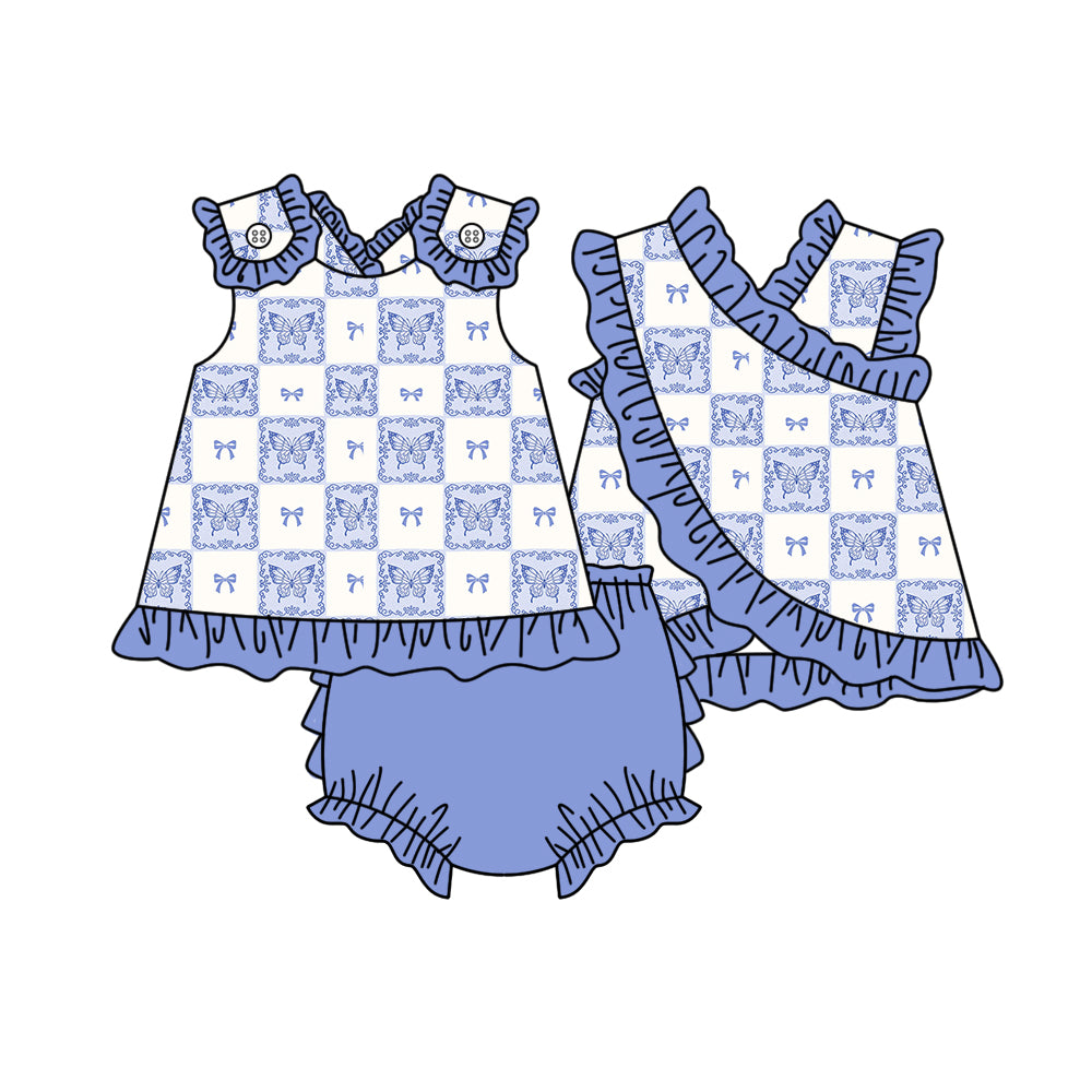 preorder GBO0524 Blue Butterfly Bows Sleeveless Girls Bummies