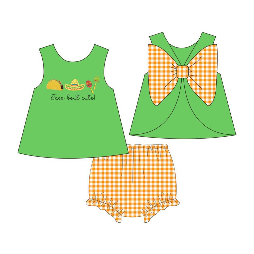 preorder GBO0536 Taco Tuesday Green Sleeveless Girls Bummies Set