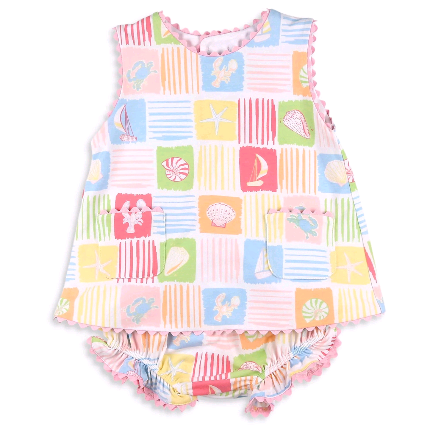 preorder GBO0537 Cartoon Crab Shell Sleeveless Girls Bummies Set