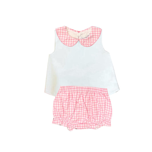 preorder GBO0538 Peter Pan Collar Pink Short Sleeve Girls Bummies Set