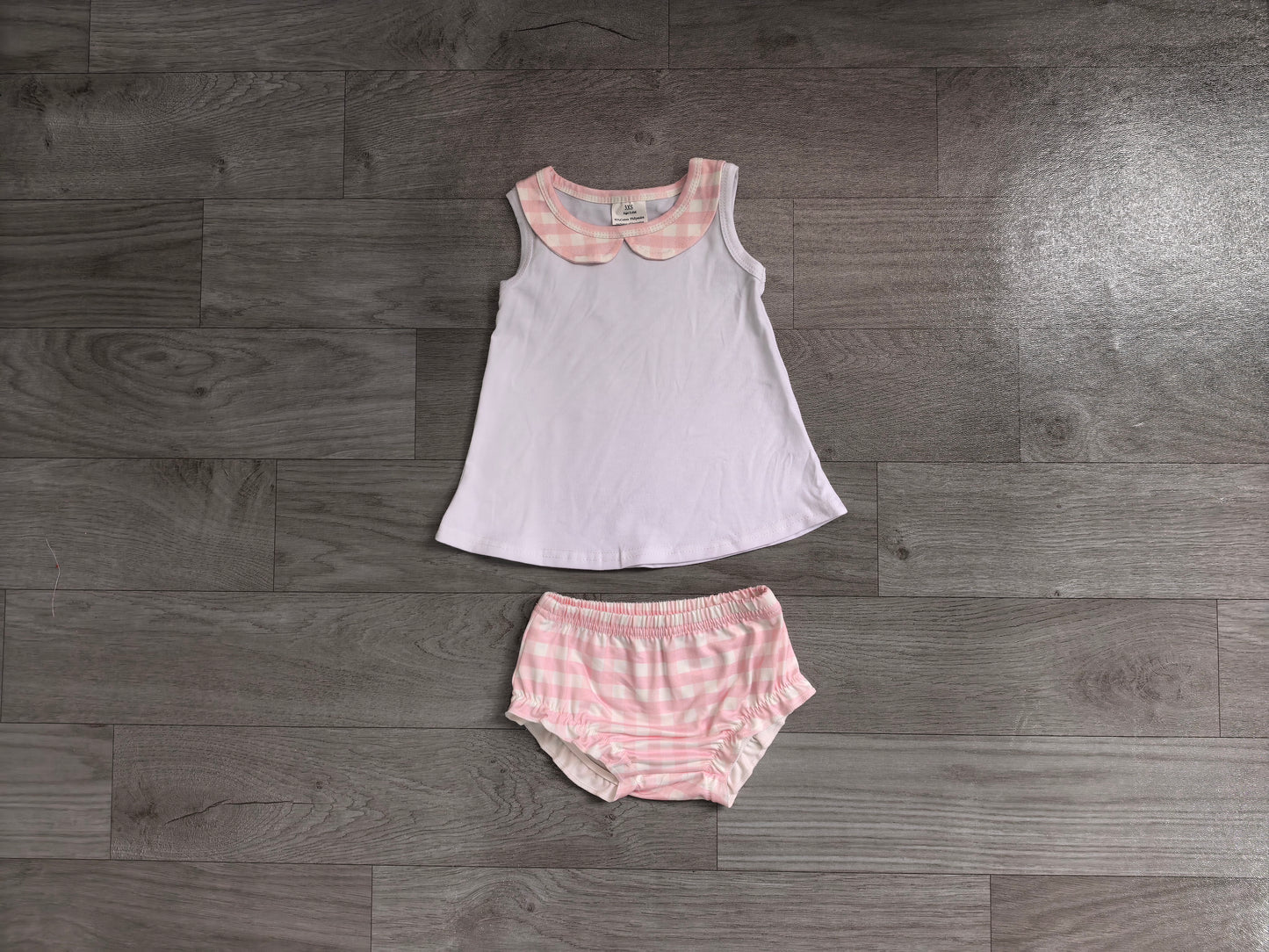 preorder Samples GBO0538 Peter Pan Collar Pink Short Sleeve Girls Bummies Set