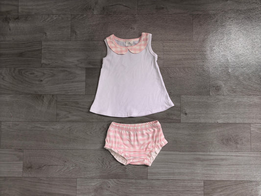 preorder Samples GBO0538 Peter Pan Collar Pink Short Sleeve Girls Bummies Set