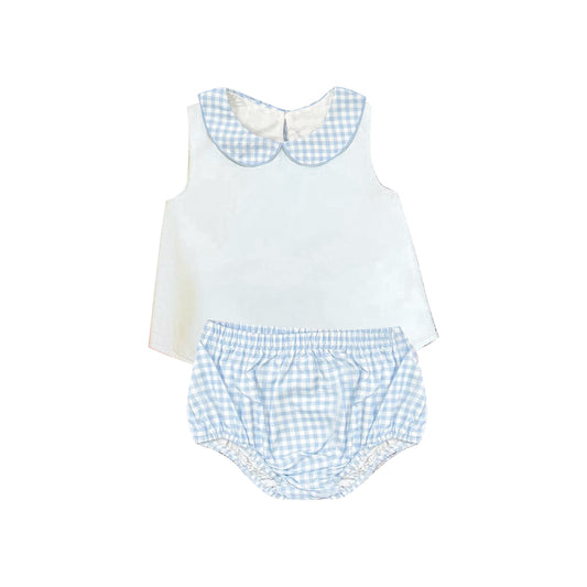 preorder GBO0539 Peter Pan Collar Blue Short Sleeve Boys Bummies Set