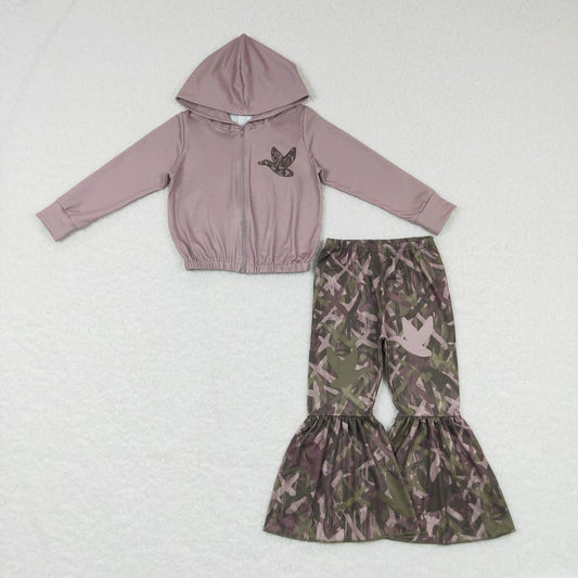 GLP0842 Hunt deer camo pink hoodie long sleeve girls set