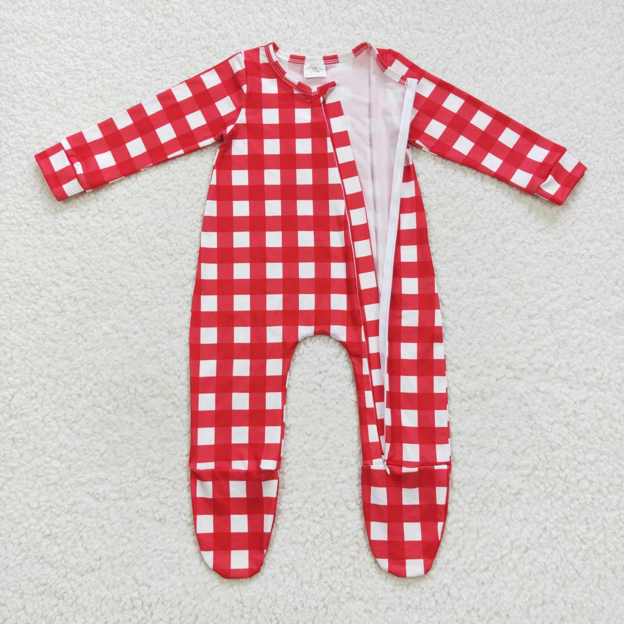 LR0549 Red plaid long sleeve kids romper