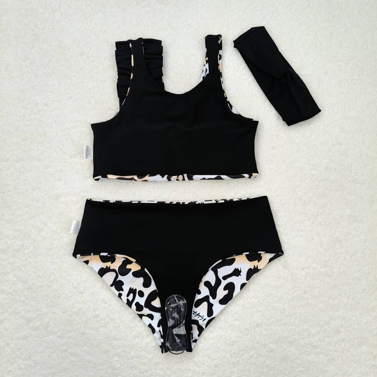 S0223 Brown leopard sleeveless girls swimsuits with bow