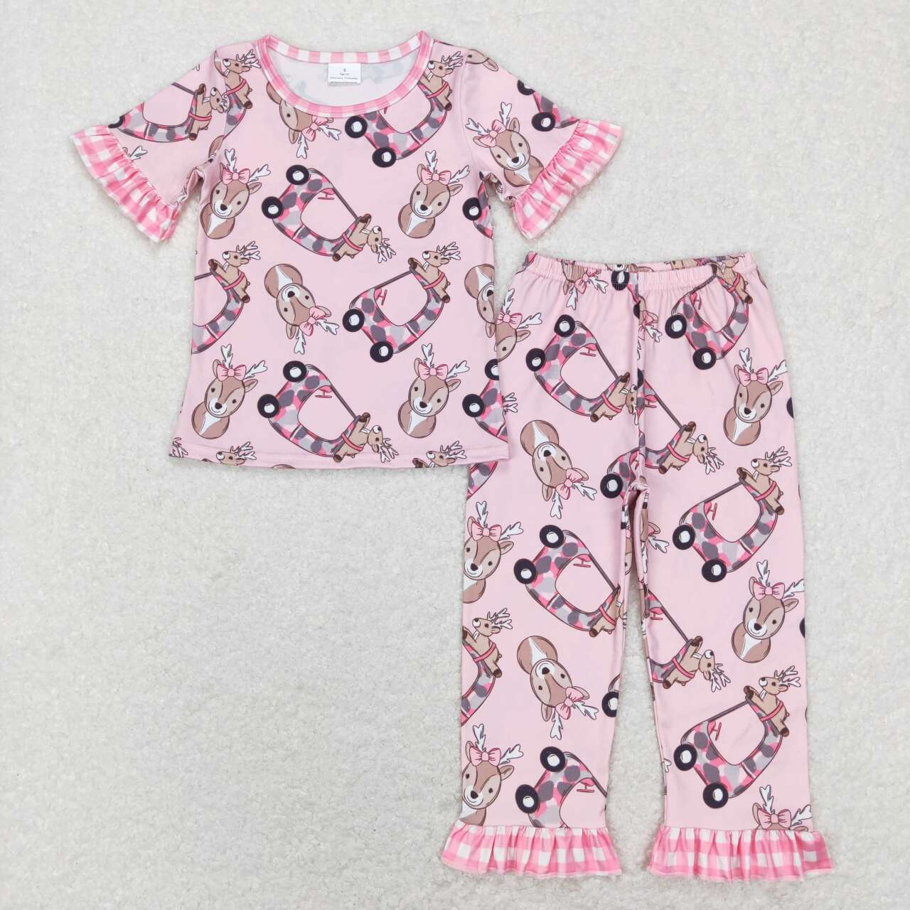 GSPO1100 Hunting deer truck camo pink short sleeve pants girls pajamas