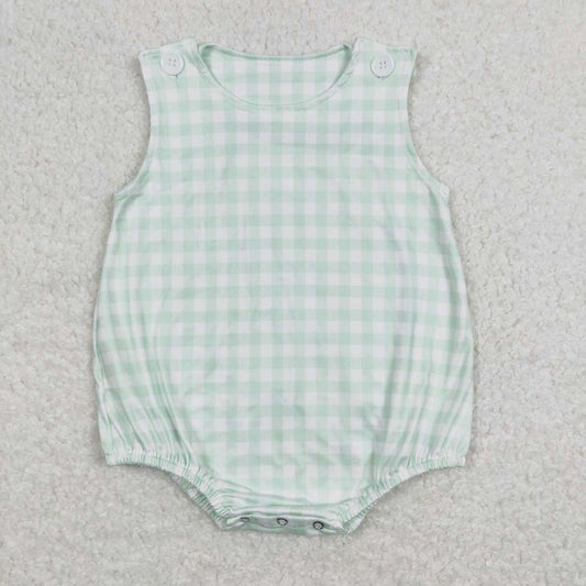SR0892 green checkered sleeveless boys romper