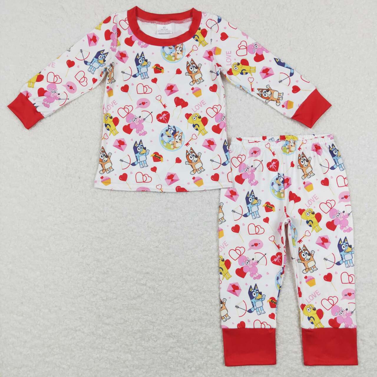 GLP1143 Valentine's Day Heart Cartoon Blue Dog Red Long Sleeve Pants Girls Pajamas