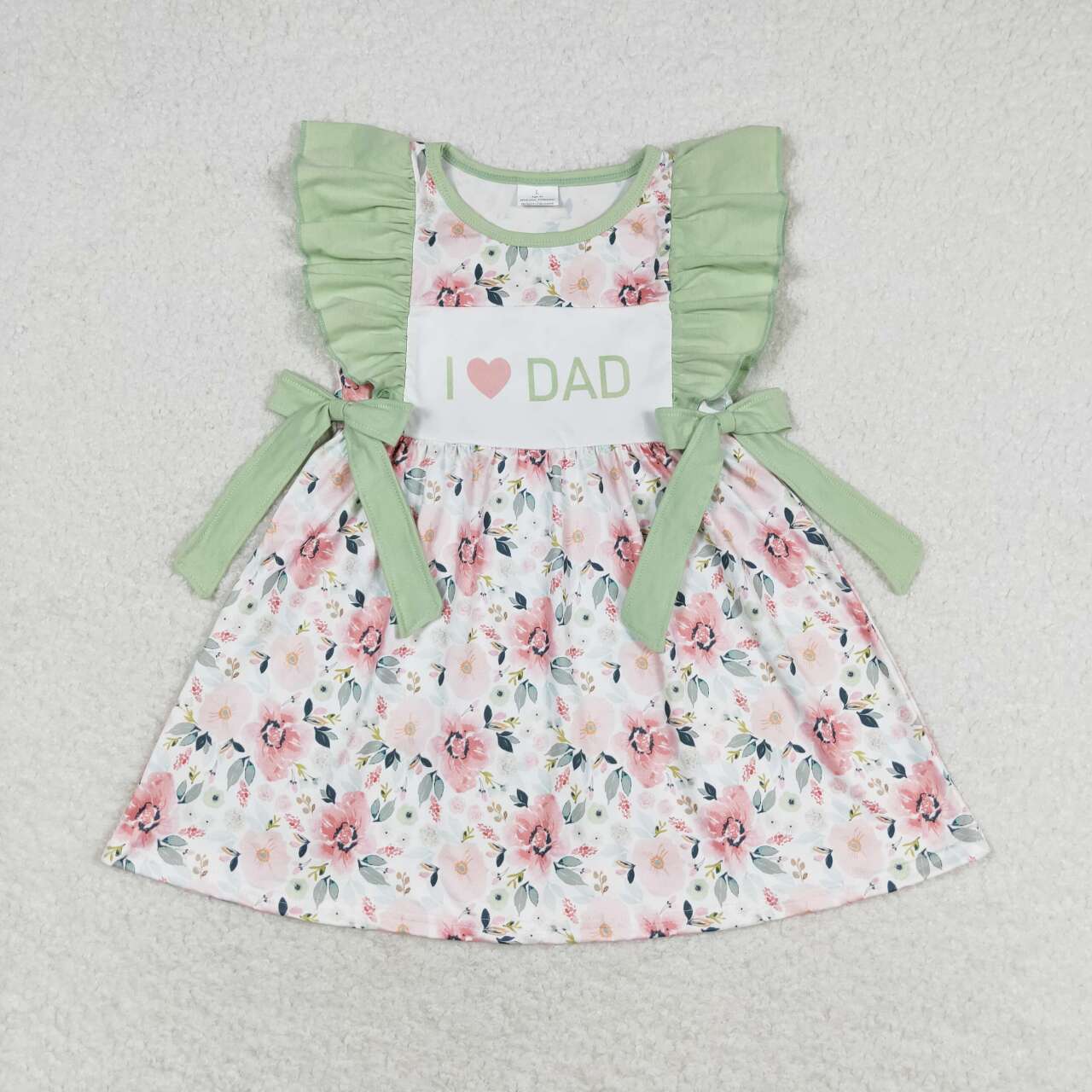 GSD1182 i love dad pink flowers green ruffles sleeveless girls dress