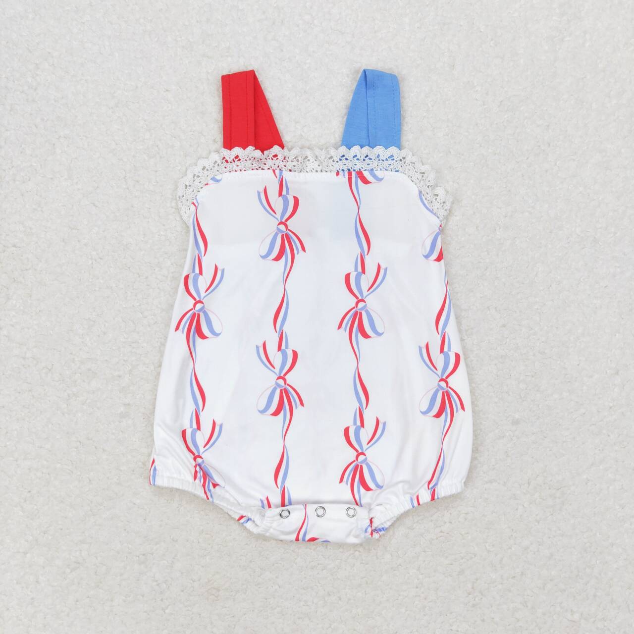 SR1599 July 4th red blue bows sleeveless girls romper