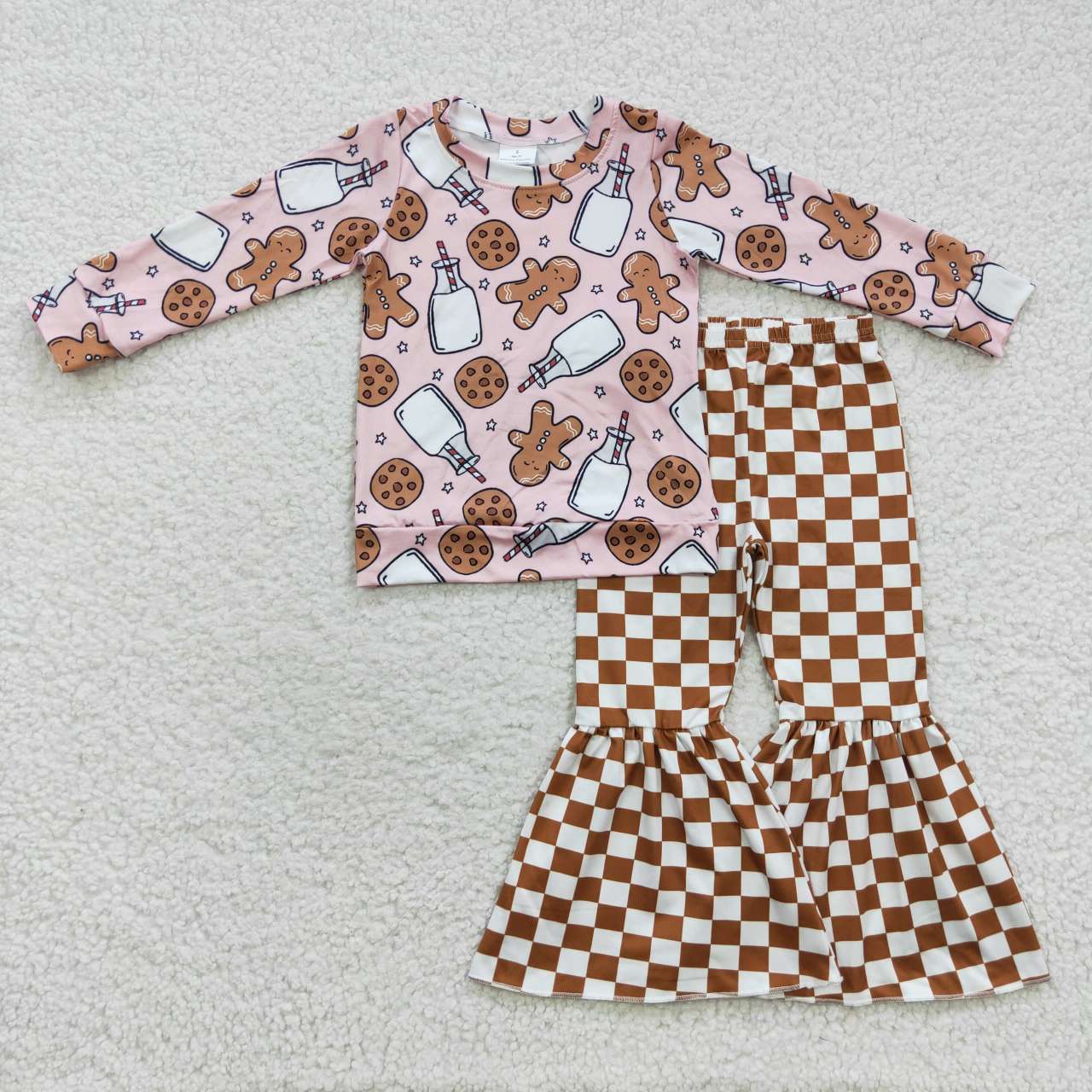 preorder GLP0554 Christmas milk gingerbread man long sleeve plaid pants girls set kids clothes