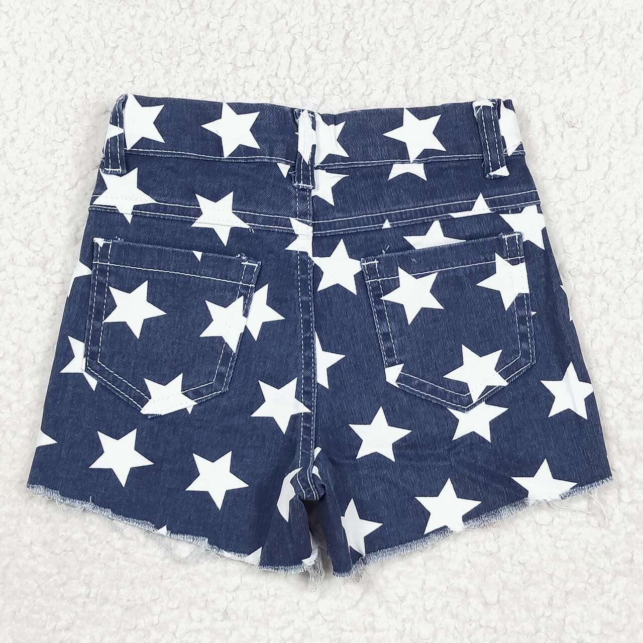 SS0168 July 4th Red Striped Star Denim Shorts Girls Jeans