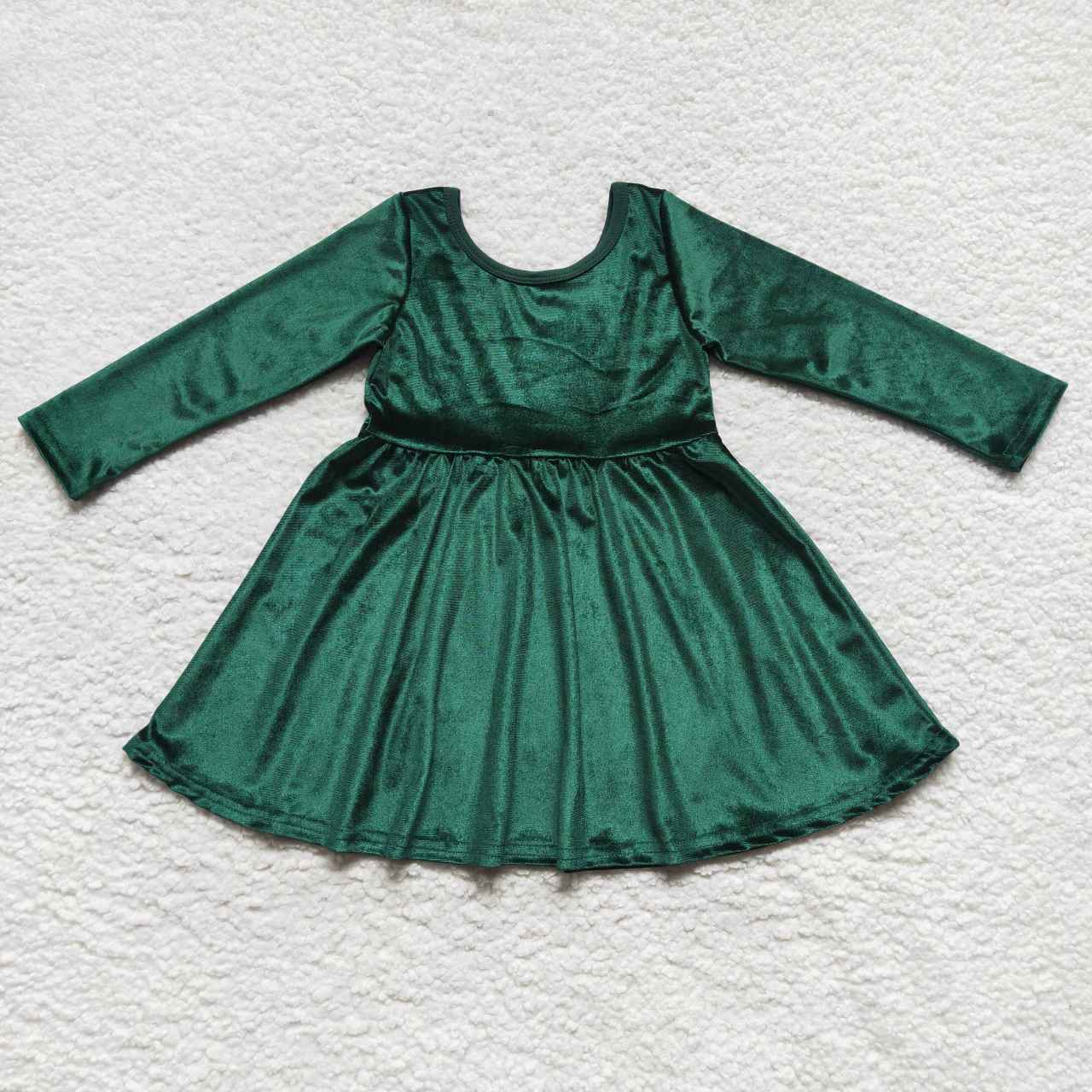 GLD0336 Velvet green long sleeve girls dress