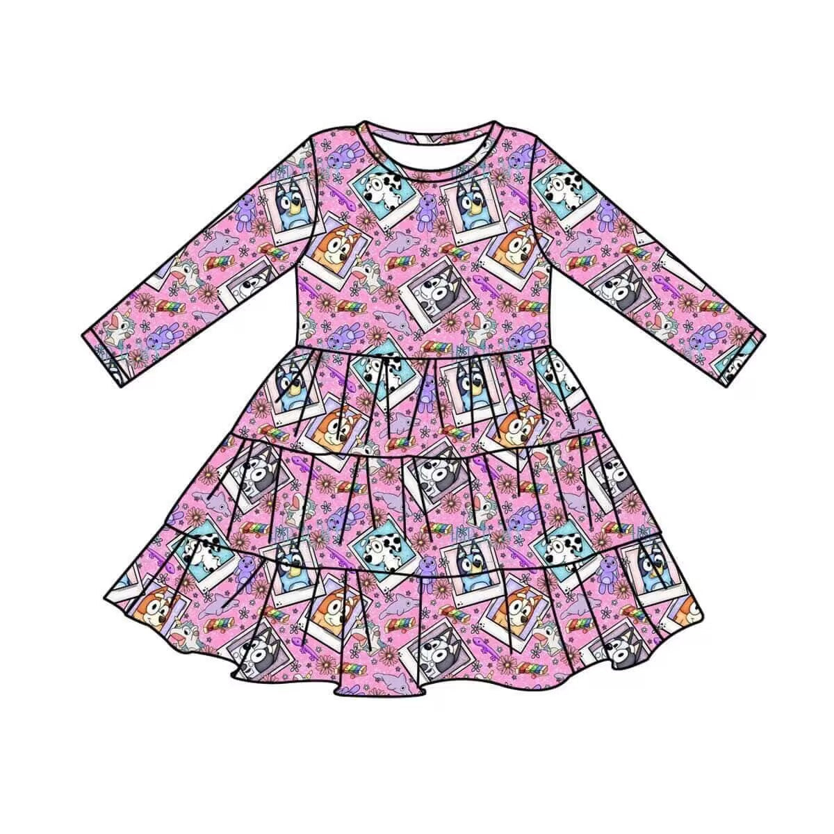 preorder GLD0206 Blue Cartoon Dog Purple Long Sleeves Girls Dress