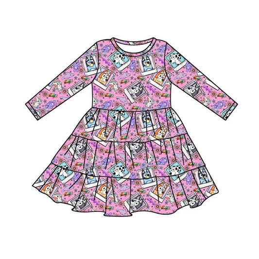 preorder GLD0206 Blue Cartoon Dog Purple Long Sleeves Girls Dress