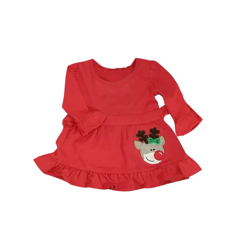 preorder GLD0237 Christmas Deer Red Long Sleeves Girls Dress