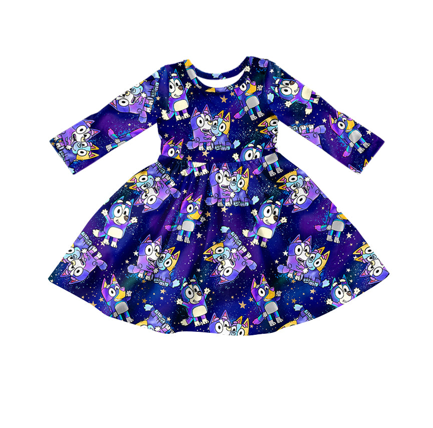 preorder GLD0240 Cartoon Dog Purple Long Sleeves Girls Dress