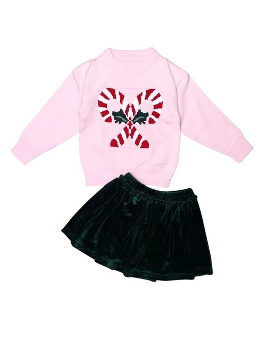 preorder GLD0248 Christmas Pink Long Sleeve Black Pleuche Skirt Girls Clothes